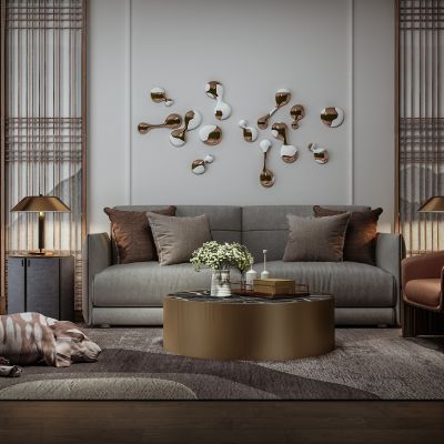 新中式沙发 茶几 屏风 装饰品墙饰