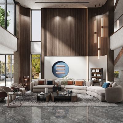 现代轻奢别墅客厅复式跃层客厅