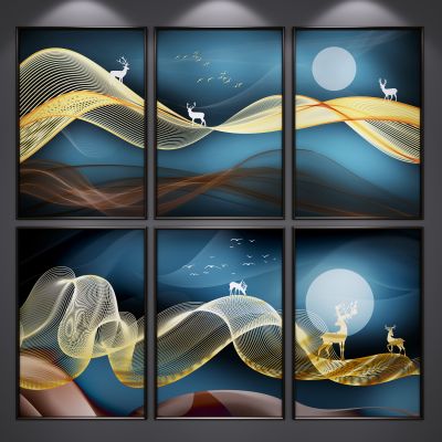 新中式装饰挂画 艺术画 山水画 水墨画 抽象画 三联画