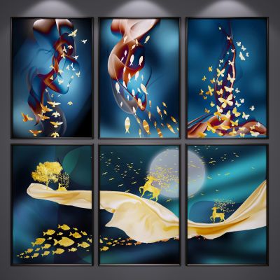 新中式装饰挂画 艺术画 山水画 水墨画 抽象画 三联画