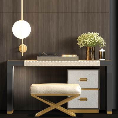 现代皮革书桌 写字台 饰品组合