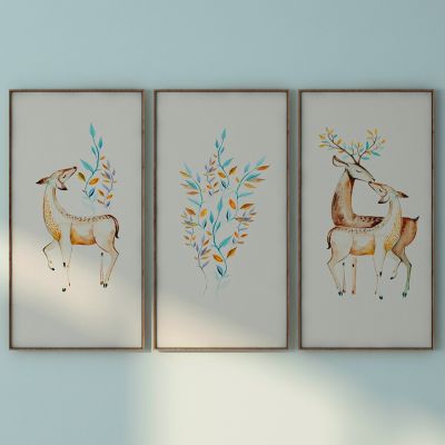 北欧装饰画 鹿叶挂画 壁画