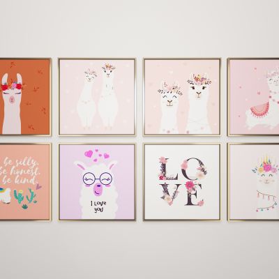 现代可爱卡通羊驼装饰挂画