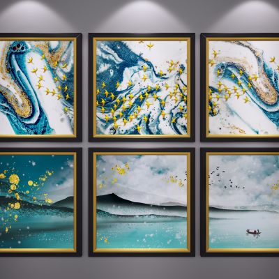 新中式装饰挂画 艺术画 山水画 水墨画 抽象画 三联画