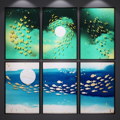 现代新中式装饰挂画 抽象画 艺术画 三联画