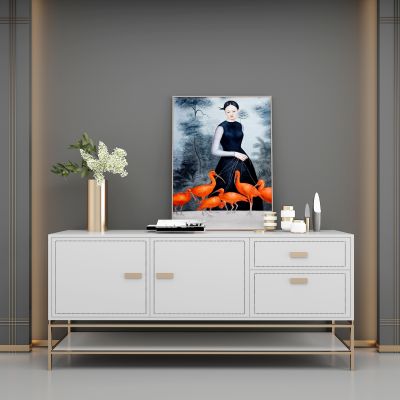 现代装饰柜挂画组合