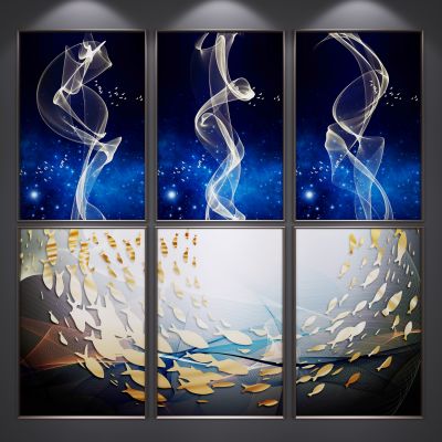 新中式装饰挂画 艺术画 抽象画 山水画 三联画