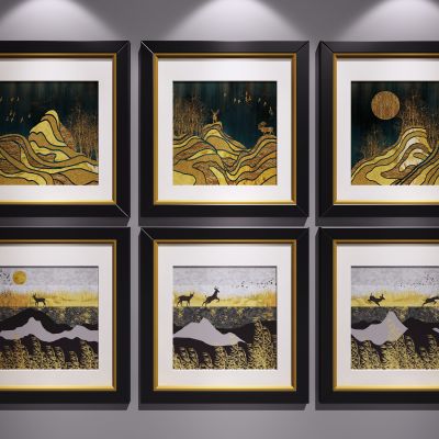 新中式装饰挂画 艺术画 抽象画 三联画 玄关端景画