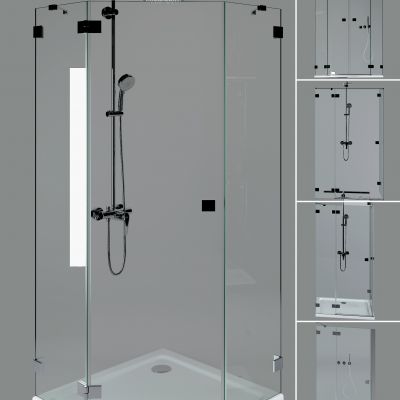 现代玻璃淋浴房，花洒