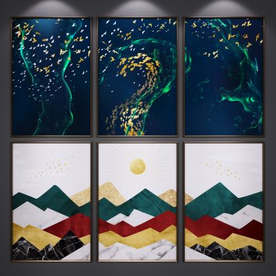 北欧装饰挂画 艺术画 抽象画 三联画 山水画