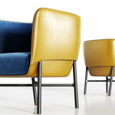 现代轻奢绒布皮革单椅组合