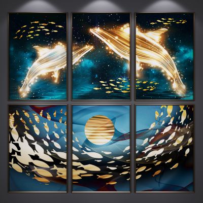 新中式装饰挂画 山水画 艺术画 三联画