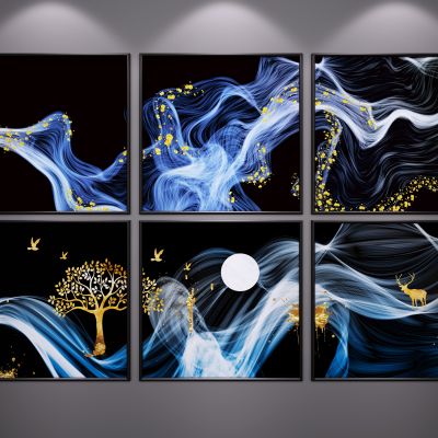 现代新中式装饰挂画 抽象画 艺术画 三联画