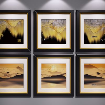 新中式装饰挂画 山水画 艺术画 三联画 水墨画