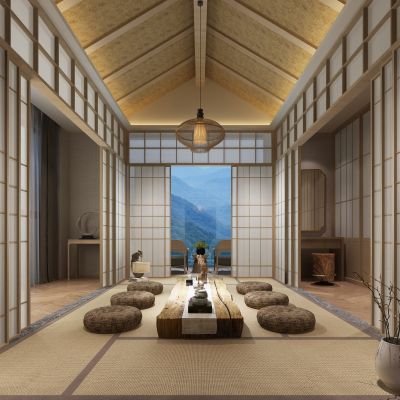 日式茶室 日式吊顶 日式吊灯