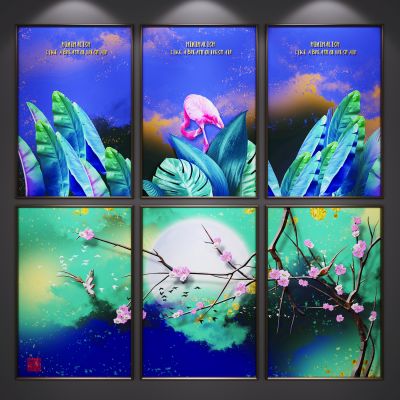 现代北欧装饰挂画 艺术画 植物挂画 三联画 水彩画