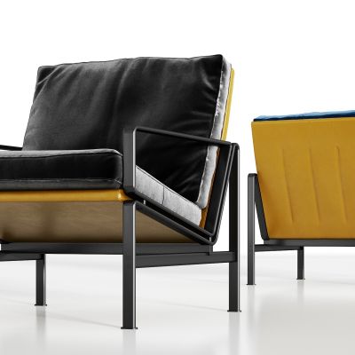 现代金属轻奢绒布皮革单椅组合