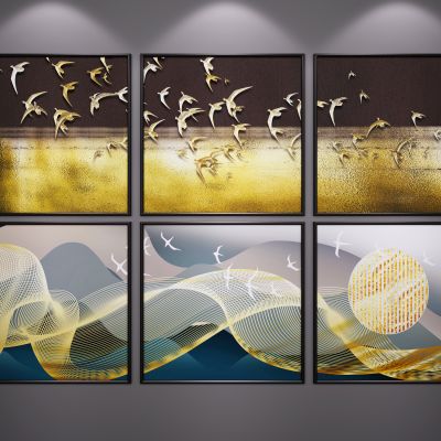 新中式装饰挂画 山水画 艺术画 抽象画 三联画