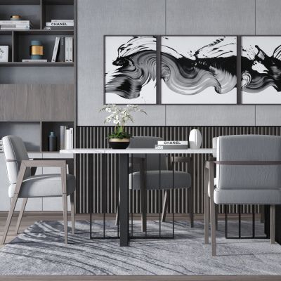 新中式餐桌椅书柜组合