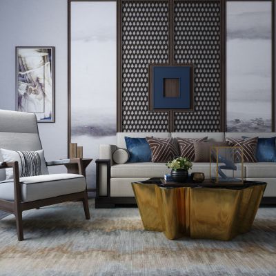 新中式实木沙发组合