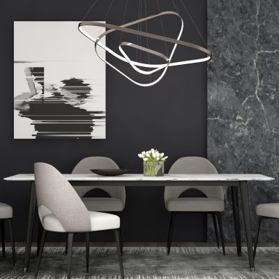 现代餐桌椅吊灯组合