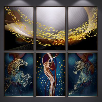 现代新中式装饰挂画 艺术画 抽象画 三联画 山水画