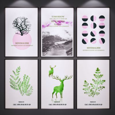 北欧装饰挂画 鹿头挂画 艺术画 抽象画 三联画