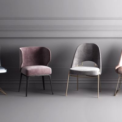 现代轻奢皮布艺单椅