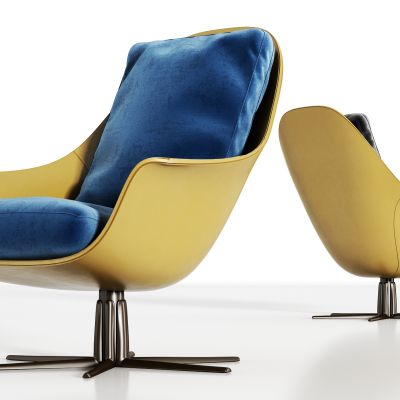 现代轻奢绒布皮革单椅组合