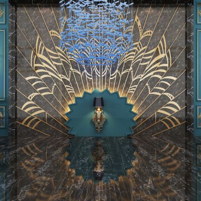 欧式背景墙 北欧背景墙 马头壁灯 欧式壁灯 鱼群吊灯