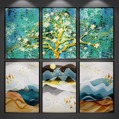 新中式装饰挂画 艺术画 抽象画 三联画