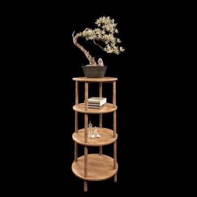 新中式摆台 圆几 盆栽