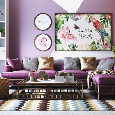 现代北欧网红粉色转角沙发茶几组合