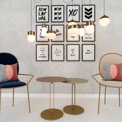 现代休闲单椅吊灯挂画组合