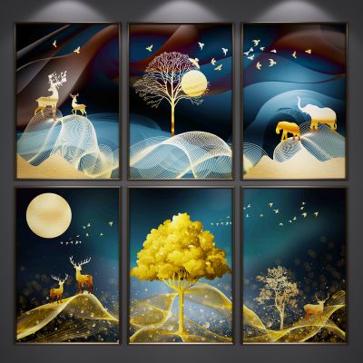 新中式装饰挂画 艺术画 抽象画 山水画 三联画