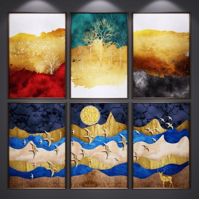 新中式装饰挂画 水墨画 艺术画 玄关端景画 山水画