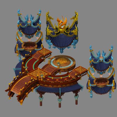 中式古建 瓦 亭子 屋脊 屋檐 台阶 走廊 平台 木桥