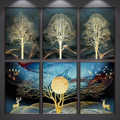 现代北欧装饰挂画 山水画 艺术画 三联画