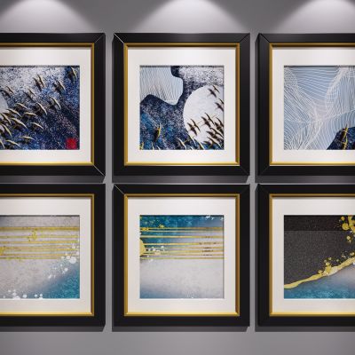 新中式装饰挂画 山水画 艺术画 三联画 水墨画 抽象画