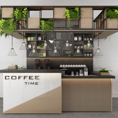 工业风咖啡厅 吧台 咖啡机