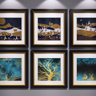 新中式装饰挂画 山水画 水墨画 艺术画 三联画 玄关端景画