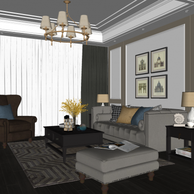 欧式风格客厅SU模型