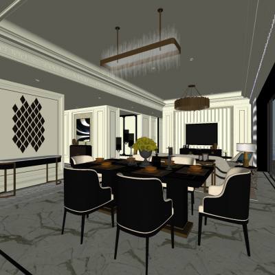 欧式客餐厅SU模型