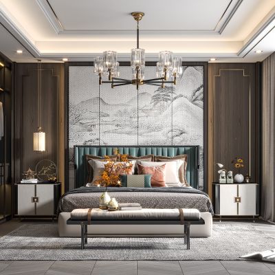 新中式卧室SU模型