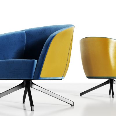 现代轻奢绒布皮革单椅组合