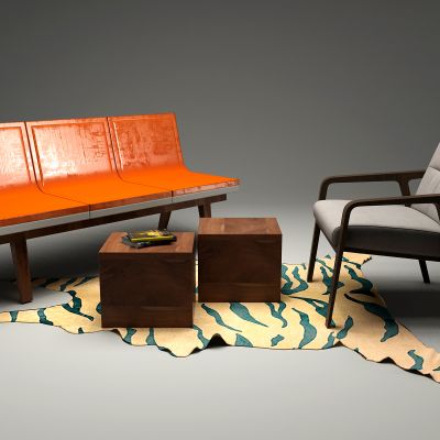 现代动物虎皮地毯 休闲椅 长条椅