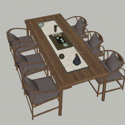 中式餐桌椅组合3D模型