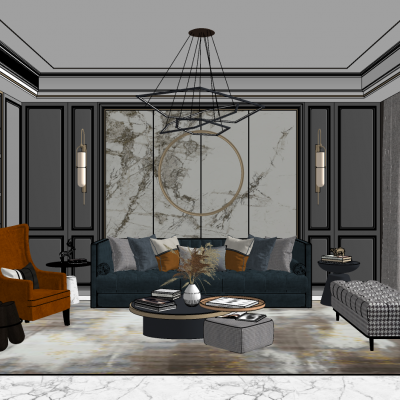 欧式家装客厅背景SU模型