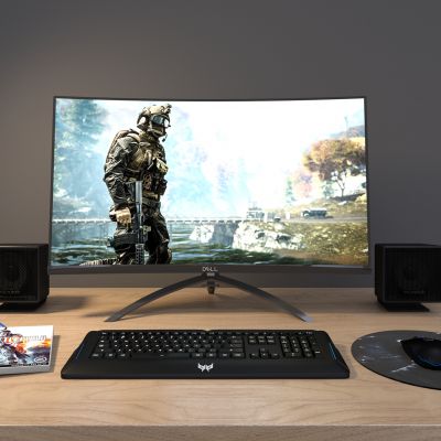 现代dell台式电脑 键盘鼠标音响 显示器游戏卡带