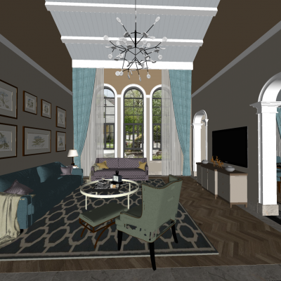 欧式别墅客厅SU模型